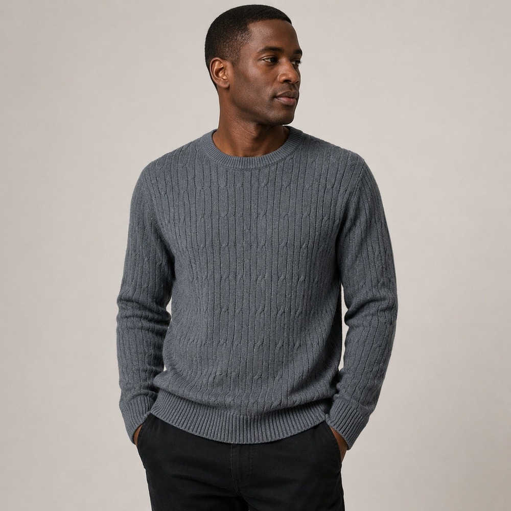 NWT Express Cable Knit Sweater Mens XXL Gray Crew Neck Ribbed Preppy Academia